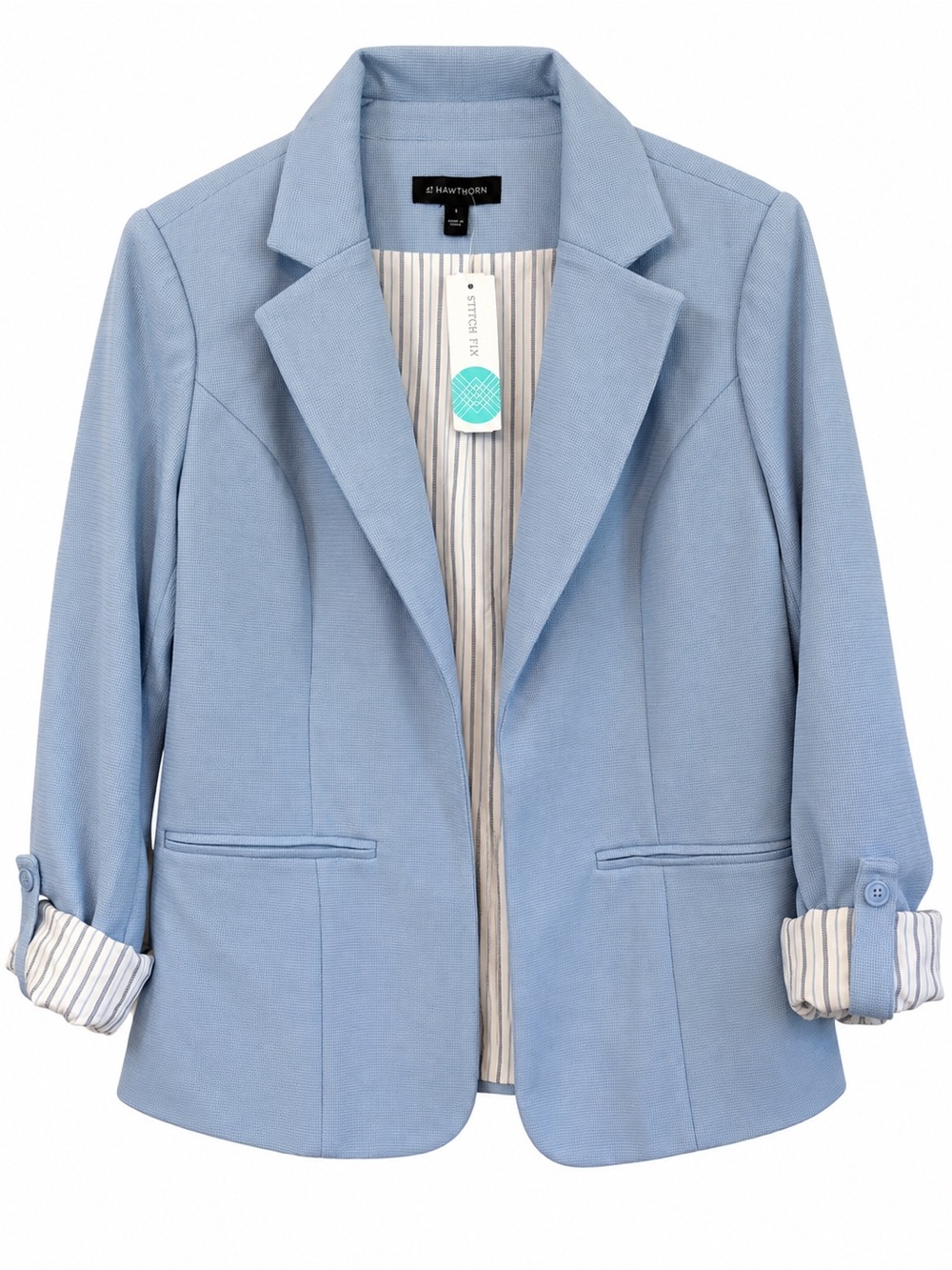 41 Hawthorn Stitch Fix Light Blue Knit Blazer Size L NWT Roll Quiet Luxury